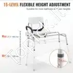 Dušo kėdė su atlošu, porankiais ir higienine išpjova, aliuminio ir plastiko - Image 4