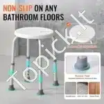 Dušo kėdė su reguliuojamu aukščiu, 355-480 mm, balta, atlaiko iki 136 kg - Image 3