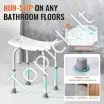 Dušo kėdė su reguliuojamu aukščiu, 360-485 mm, aliuminio lydinys, balta, atlaiko iki 158 kg - Image 2