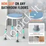 Dušo kėdė su reguliuojamu aukščiu, 360-485 mm, aliuminio lydinys, mėlyna, atlaiko iki 136 kg - Image 3