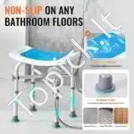 Dušo kėdė su reguliuojamu aukščiu, 405-480 mm, balta, atlaiko iki 226 kg - Image 2