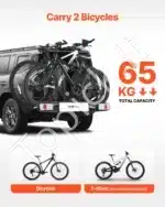 Dviračių laikiklis automobiliui, ant kablio, 2 dviračiams, 65 kg - Image 2