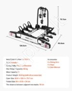 Dviračių laikiklis automobiliui, ant kablio, 3 dviračiams, 65 kg - Image 7