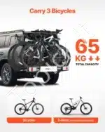 Dviračių laikiklis automobiliui, ant kablio atlenkiamas, 3 dviračiams, 65 kg - Image 2