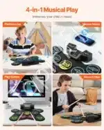 Elektroniniai būgnai su stovu, 9 trinkelės, juodi, 125x55x122 cm - Image 3