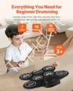 Elektroninis būgnų komplektas su 7 padais ir ausinių jungtimi, juodas, ~43x15x6.85 cm - Image 2