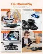 Elektroninis būgnų komplektas su 7 padais ir ausinių jungtimi, juodas, ~43x15x6.85 cm - Image 3