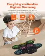 Elektroninis būgnų komplektas su 7 padais, juodas, 50x27x11 cm, su ausinių jungtimi - Image 2