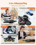 Elektroninis būgnų komplektas su 7 padais, juodas, 50x27x11 cm, su ausinių jungtimi - Image 3