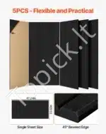 Garso izoliacinės plokštės, 5 vnt. / 120x60x1 cm, juodos - Image 6