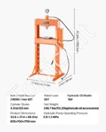 Hidraulinis-Pneumatinis Presas 30T Dirbtuvėms su H-Rėmu | 125mm Eiga  - Image 7
