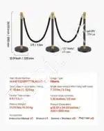 Juodi atitvarų stulpeliai su juodomis virvėmis, 6 vnt. / 1.5 m - Image 7