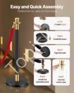 Juodi atitvarų stulpeliai su raudonomis virvėmis, 6 vnt. /1.5 m - Image 4