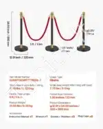 Juodi atitvarų stulpeliai su raudonomis virvėmis, 6 vnt. /1.5 m - Image 7