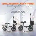 Kelio paspirtukas / vaikštynė reabilitacijai, aliuminio lydinys, su 30 cm ratais ir dvigubais stabdžiais, reguliuojamas aukštis, juoda, iki 160 kg - Image 2