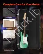 Kieto dėklo elektrinės gitaros dėklas, stačiakampis, 109.5 cm, juodas, atsparus drėgmei, su rankena ir raktu - Image 4