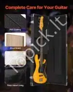 Kieto dėklo gitaros dėklas bosinei gitarai, 122 cm, juodas, pagamintas iš PVC, faneros ir flanelės, rakinamas - Image 4