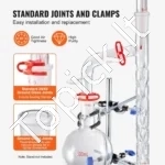 Laboratorinis Distiliavimo Stiklo Rinkinys – 1000 ml ir 500 ml Kolbos, 3.3 Borosilikatinis Stiklas, 24/40 Jungtis, 14 Dalių - Image 3