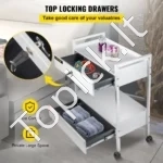 Mobilus Laboratorijos Vežimėlis Su 2 Stalčiais – Plieninis, Baltas, 100 kg - Image 6