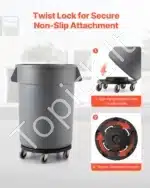 Mobilus šiukšlių konteinerių vežimėlis su 5 ratukais, 75,7–208 L talpai, 227 kg apkrovai, 360° pasukamas - Image 7