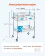Nerūdijančio Plieno 2 Aukštų Vežimėlis Su 2 Stalčiais, Kibiru – 100 kg Talpa, 594 x 388 x 855 mm - Image 7