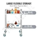 Nerūdijančio Plieno 2 Aukštų Vežimėlis Su Ratukais – 100 kg Talpa, 385 x 548 x 865 mm - Image 4