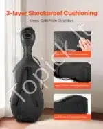 Nešiojamas violončelės dėklas 4/4 dydžio, juodas, ~137x53x32 cm, su kuprinės diržais - Image 2