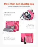 Nešiojamojo kompiuterio lagaminas su ratukais, rožinis, 42.5x26x41 cm - Image 3