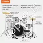 Pilnas 5 dalių akustinių būgnų komplektas pradedantiesiems su lėkštėmis ir kėdute, sidabro spalvos - Image 6