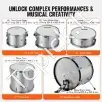 Pilnas 5 dalių akustinių būgnų komplektas pradedantiesiems su lėkštėmis ir kėdute, sidabro spalvos - Image 2