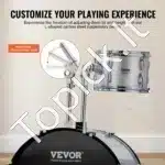 Pilnas 5 dalių akustinių būgnų komplektas pradedantiesiems su lėkštėmis ir kėdute, sidabro spalvos - Image 3