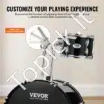 Pilnas 5 dalių akustinių būgnų komplektas su lėkštėmis ir kėdute, juodas - Image 3