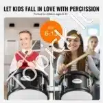 Pilnas 5 dalių vaikiškas būgnų komplektas su kėdute ir lėkštėmis - Image 3