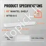 Plūduriuojanti Balta Židinio Lentyna / Konsolė Iš Pušies | 152.4x20.3x12.7 cm - Image 2