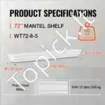 Plūduriuojanti Židinio Lentyna Baltos Spalvos | Tikra Pušies Mediena | 182.8x20.3x12.7 cm - Image 2