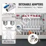 Premium 7 Kontūrų Kolektorius Grindiniam Šildymui | SUS304 Nerūdijantis Plienas | Reguliuojami Debitomačiai 5 L/min - Image 2