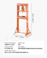 Profesionalus Hidraulinis Presas Dirbtuvėms – 20 Tonų, Rankinis, Plieno H-Rėmas - Image 7