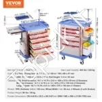 Profesionalus Medicininis Vežimėlis Su 5 Stalčiais – PP Medžiaga,200 kg, 900-1160 x 590 x 1150-1700 mm - Image 6