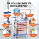 Profesionalus Medicininis Vežimėlis Su 5 Stalčiais – PP Medžiaga,200 kg, 900-1160 x 590 x 1150-1700 mm - Image 3