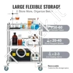 Profesionalus Mobilus Aptarnavimo Vežimėlis Su 3 Lentynomis – Nerūdijantis Plienas, 100 kg - Image 4