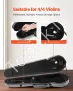 Profesionalus smuiko dėklas 4/4, patvarus ir lengvas, su paminkštintu vidumi, juodas, 790x290x150 mm - Image 3