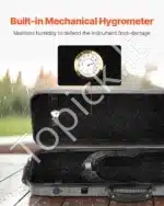 Profesionalus smuiko lagaminas su higrometru 4/4 dydžio, juodas, ~77x25x13 cm, su kuprinės diržais - Image 5