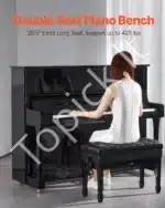 Reguliuojamas dvivietis pianino suoliukas, 75 x 36 x 51.5-59 cm, juodos spalvos, su daiktadėže - Image 2