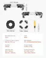 Reguliuojamas mobilus vežimėlis vazonams, 38–58 cm, 181,4 kg apkrova, 360° pasukamas - Image 3