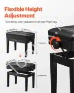 Reguliuojamas pianino suoliukas, 56 x 34 x 49 cm, su daiktadėže - Image 4