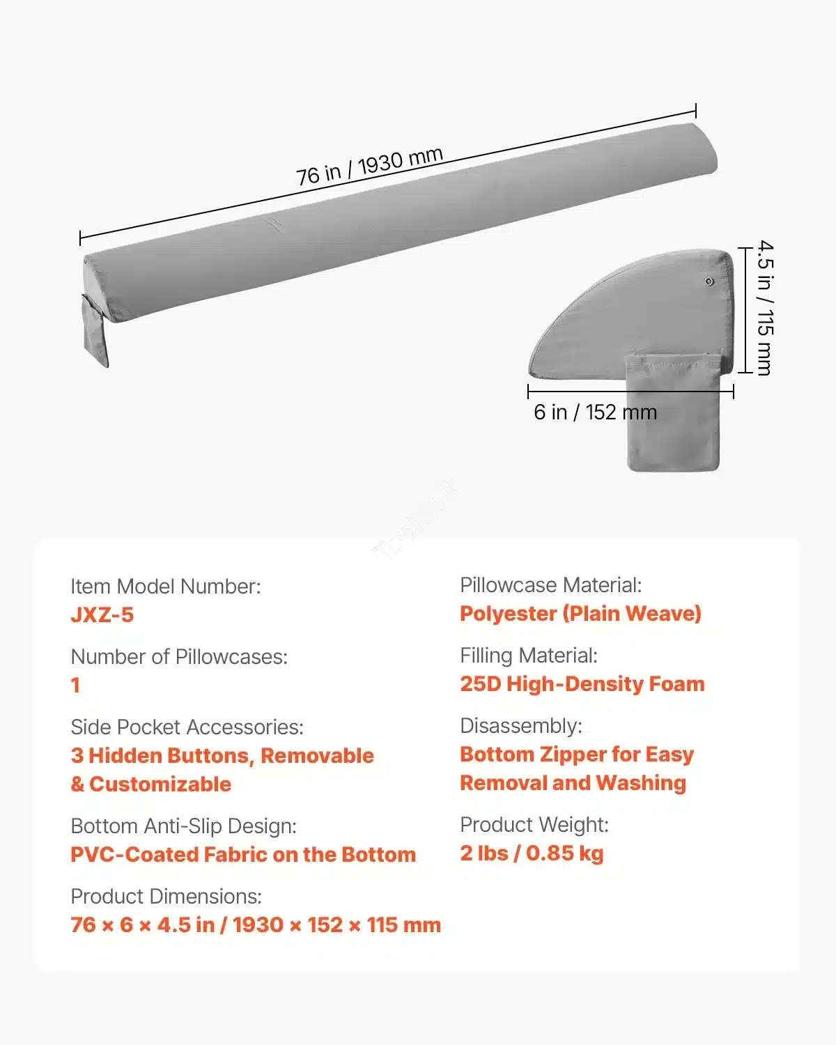 Siauras lovos tarpų užpildas, Matracų pleišto pagalvė su kišene, 1930 x 152 x 115 mm topick (1) Siauras lovos tarpų užpildas, Matracų pleišto pagalvė su kišene, 1930 x 152 x 115 mm - Image 7