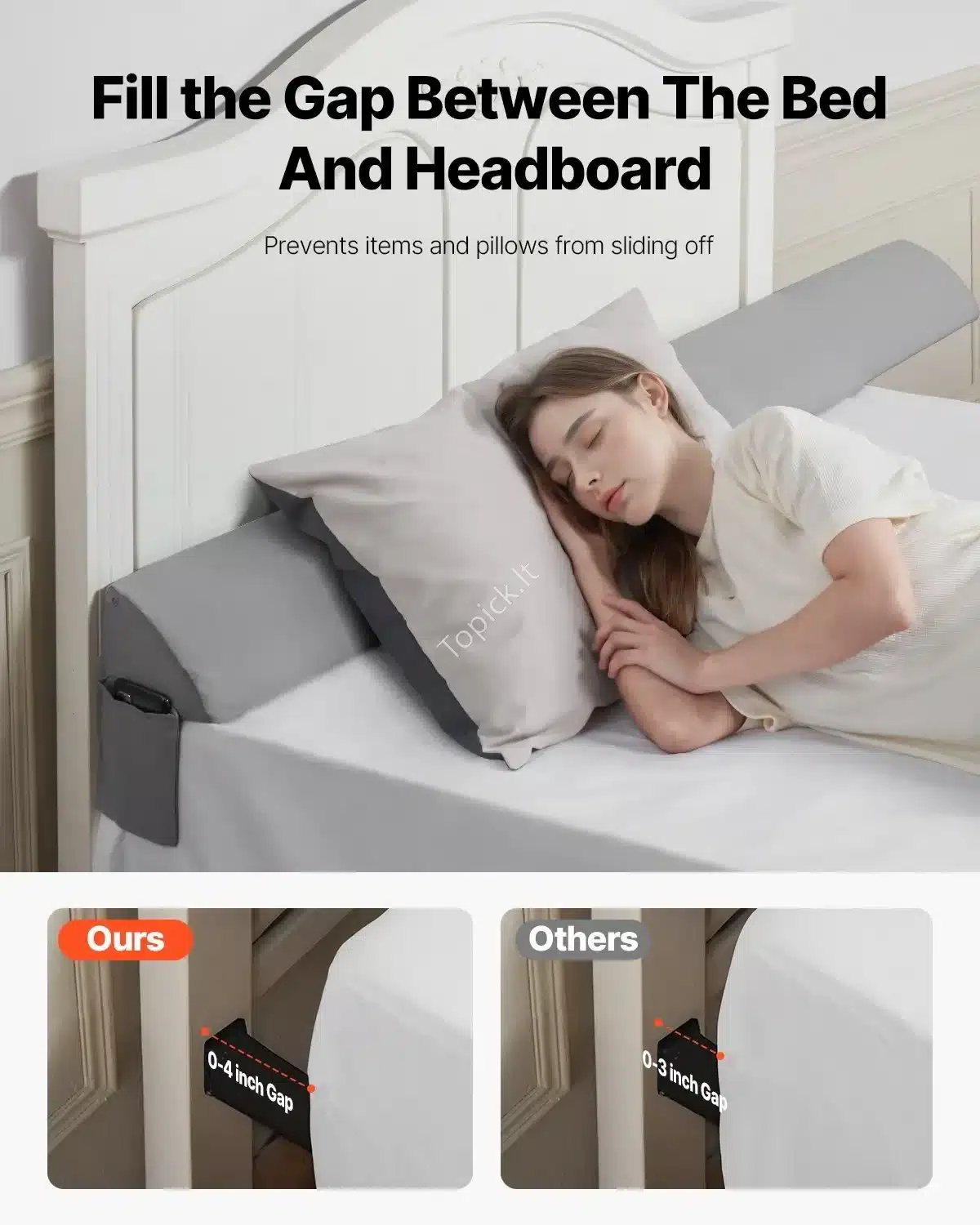 Siauras lovos tarpų užpildas, Matracų pleišto pagalvė su kišene, 1930 x 152 x 115 mm topick (2) Siauras lovos tarpų užpildas, Matracų pleišto pagalvė su kišene, 1930 x 152 x 115 mm - Image 2