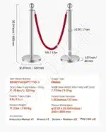Sidabriniai atitvarų stulpeliai su raudonomis virvėmis, 6 vnt. / 1.5 m - Image 7