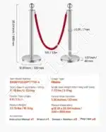 Sidabriniai atitvarų stulpeliai su raudonomis virvėmis, 8 vnt. / 1.5 m - Image 7
