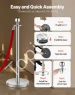 Sidabriniai atitvarų stulpeliai su raudonomis virvėmis, 8 vnt. / 1.5 m - Image 4